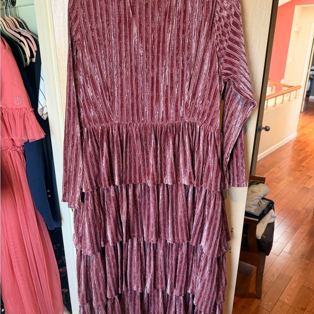 JessaKae Velvet Tiered Maxi Dress in Dusty Mauve